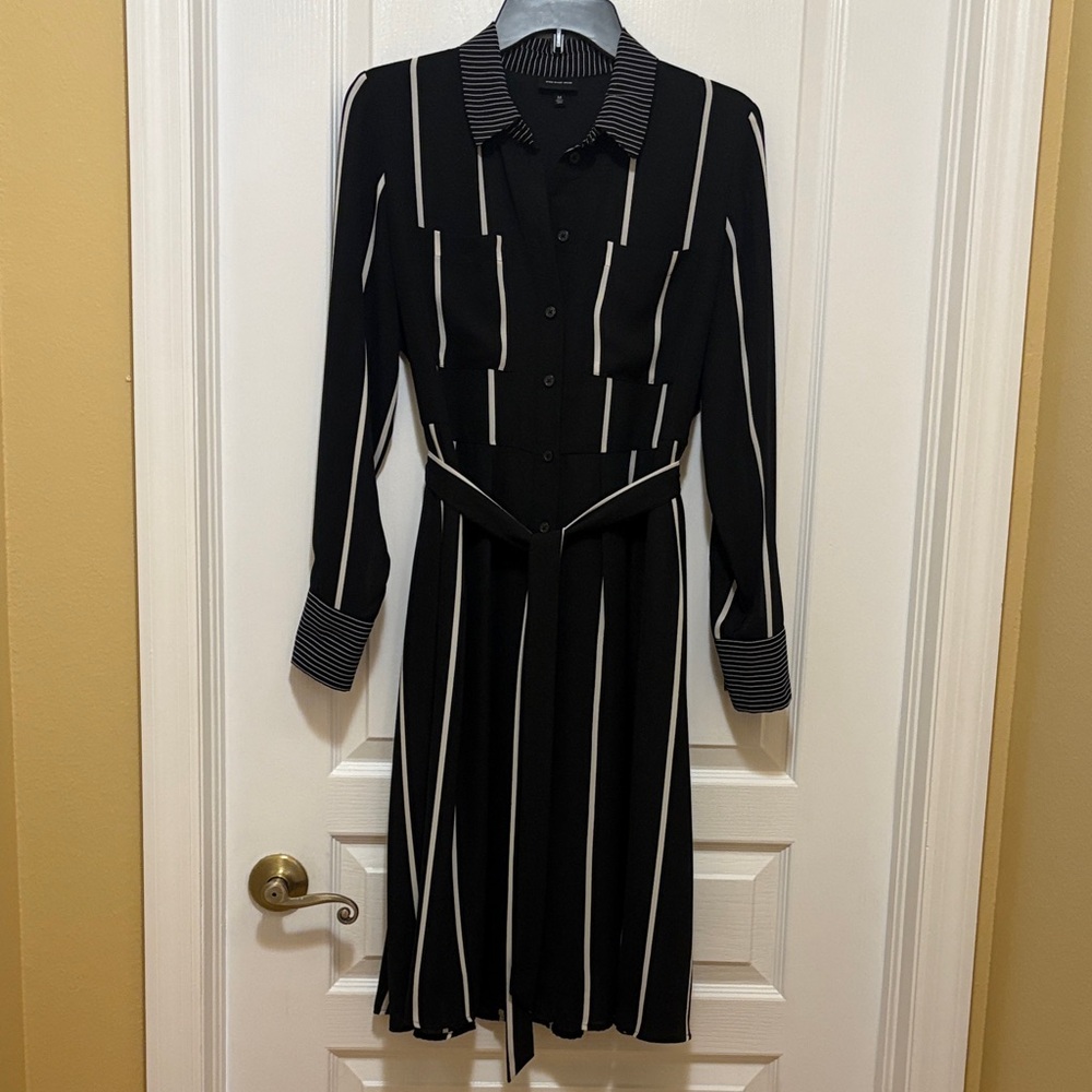 Black and White Vertical Stripe‎ Long Sleeve Shirt Dress M